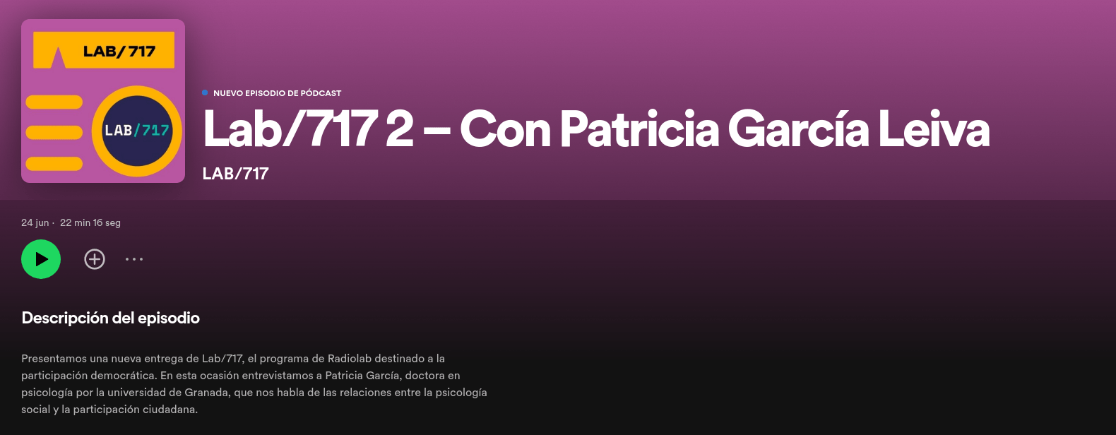 Imagen de la noticia Podcast Lab/717 – Relación entre la psicología social y la participación ciudadana, con Patricia García